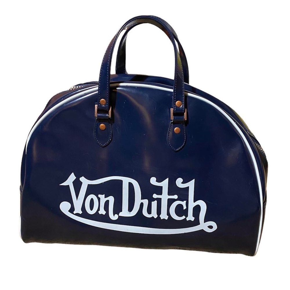 Vintage Y2K Von Dutch Navy Blue and White Big Duffle Bowler Bag
